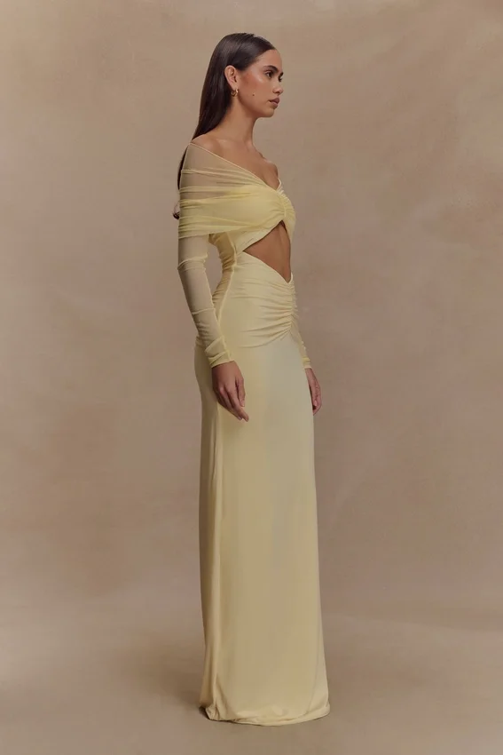 Rafaella Slinky And Mesh Maxi Dress – Lemon Rafaella Slinky And Mesh Maxi Dress – Lemon