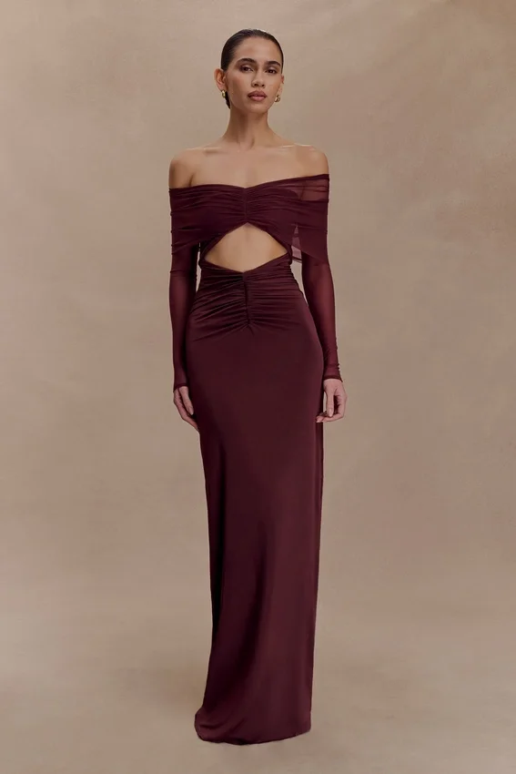 Rafaella Slinky And Mesh Maxi Dress – Mahogany Rafaella Slinky And Mesh Maxi Dress – Mahogany