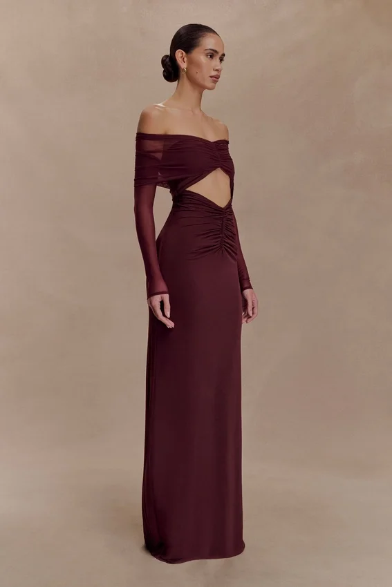 Rafaella Slinky And Mesh Maxi Dress – Mahogany Rafaella Slinky And Mesh Maxi Dress – Mahogany