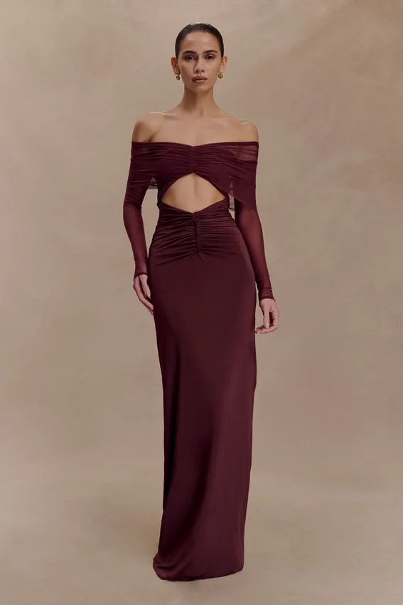 Rafaella Slinky And Mesh Maxi Dress – Mahogany Rafaella Slinky And Mesh Maxi Dress – Mahogany