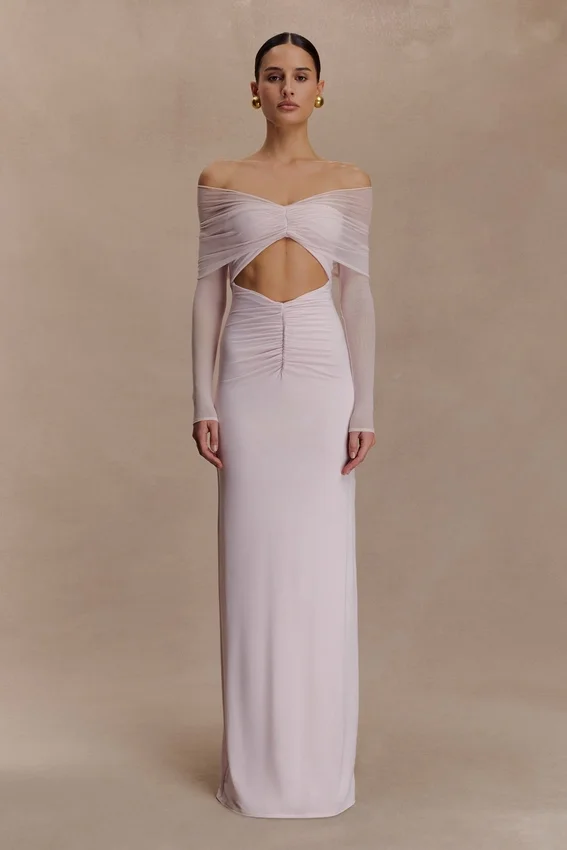 Rafaella Slinky And Mesh Maxi Dress – Pale Pink Rafaella Slinky And Mesh Maxi Dress – Pale Pink