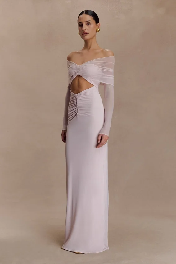 Rafaella Slinky And Mesh Maxi Dress – Pale Pink Rafaella Slinky And Mesh Maxi Dress – Pale Pink