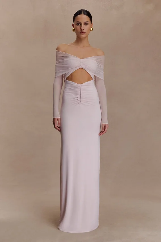 Rafaella Slinky And Mesh Maxi Dress – Pale Pink Rafaella Slinky And Mesh Maxi Dress – Pale Pink