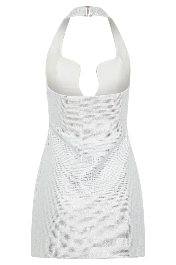 Raina Diamante Halter Mini Dress – White Raina Diamante Halter Mini Dress – White