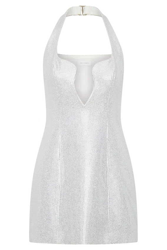 Raina Diamante Halter Mini Dress – White Raina Diamante Halter Mini Dress – White