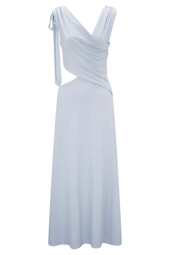 Raleigh Asymmetrical Slinky Midi Dress – Pale Blue Raleigh Asymmetrical Slinky Midi Dress – Pale Blue