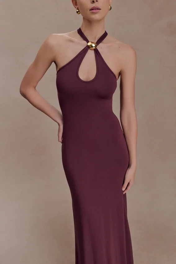 Ramona Modal Maxi Dress With Hardware – Mahogany Ramona Modal Maxi Dress With Hardware – Mahogany