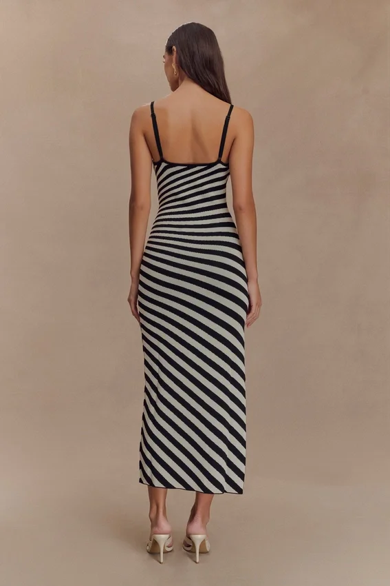 Raven Striped Knit Midi Dress – Black/White Raven Striped Knit Midi Dress – Black/White