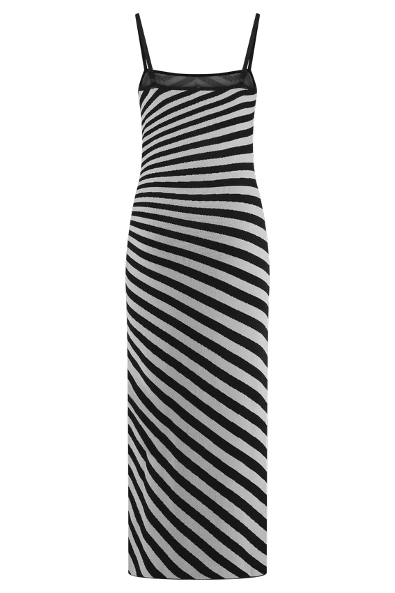 Raven Striped Knit Midi Dress – Black/White Raven Striped Knit Midi Dress – Black/White