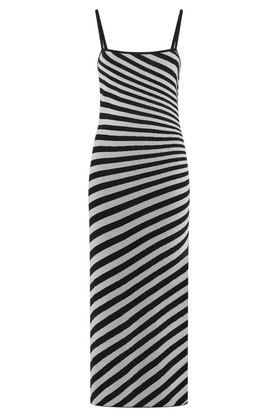 Raven Striped Knit Midi Dress – Black/White Raven Striped Knit Midi Dress – Black/White
