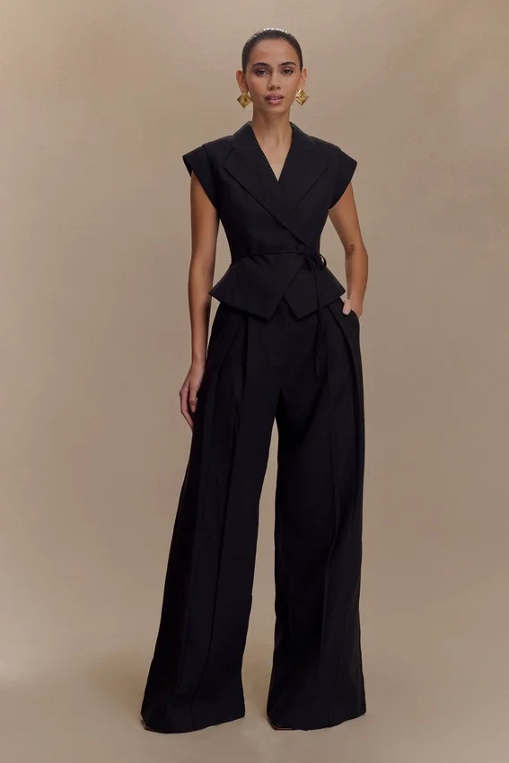 Raya Mid Rise Wide Leg Linen Pant – Black Raya Mid Rise Wide Leg Linen Pant – Black