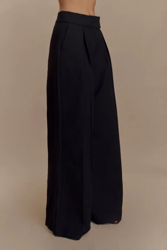 Raya Mid Rise Wide Leg Linen Pant – Black Raya Mid Rise Wide Leg Linen Pant – Black