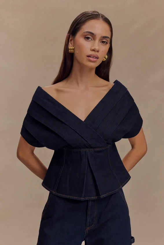 Rayne Off Shoulder Denim Top – Indigo Blue Rayne Off Shoulder Denim Top – Indigo Blue