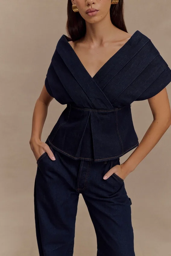 Rayne Off Shoulder Denim Top – Indigo Blue Rayne Off Shoulder Denim Top – Indigo Blue