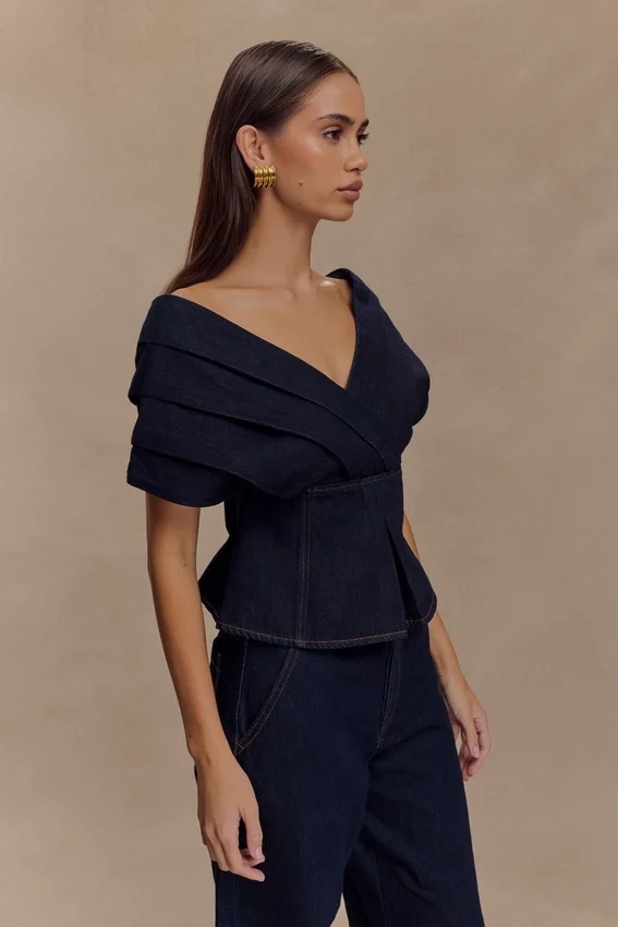 Rayne Off Shoulder Denim Top – Indigo Blue Rayne Off Shoulder Denim Top – Indigo Blue