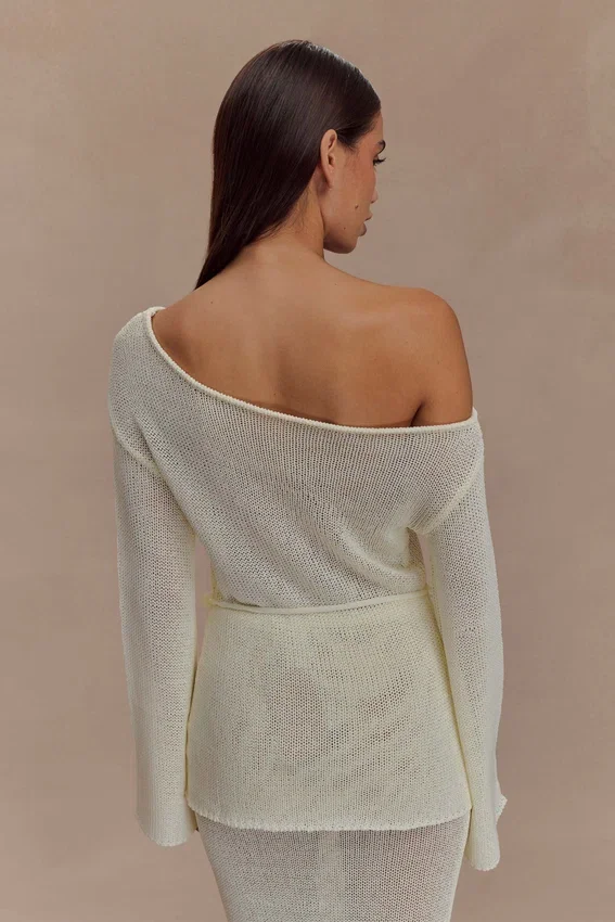Reagan Off Shoulder Knit Top – White Reagan Off Shoulder Knit Top – White