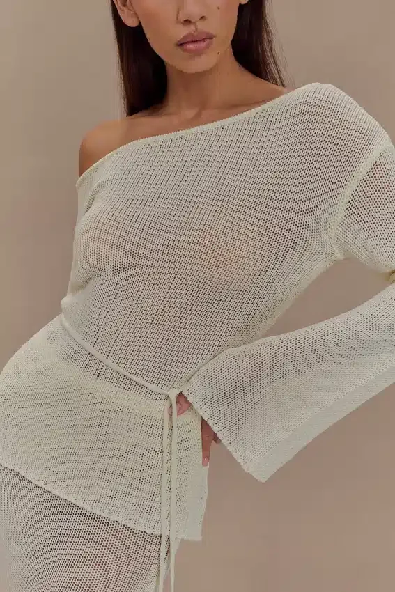 Reagan Off Shoulder Knit Top – White Reagan Off Shoulder Knit Top – White