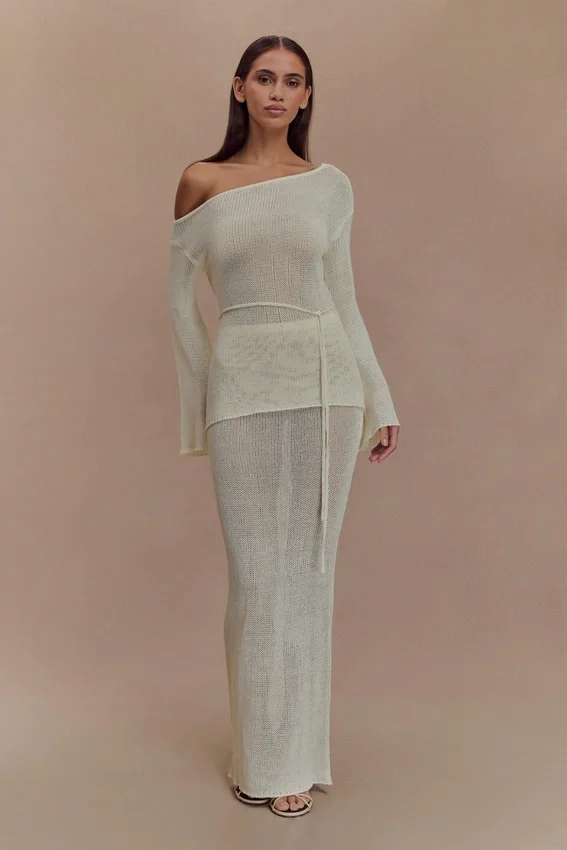 Reagan Off Shoulder Knit Top – White Reagan Off Shoulder Knit Top – White