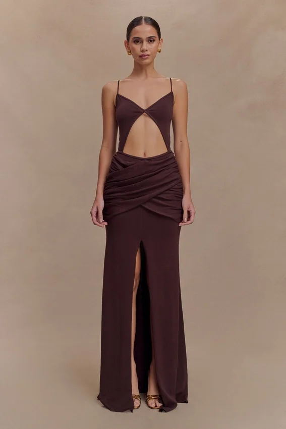 Reama Wrap Over Knit Maxi Dress – Chocolate Reama Wrap Over Knit Maxi Dress – Chocolate