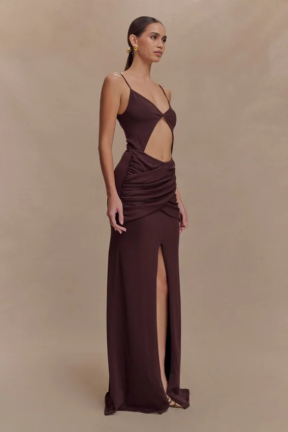 Reama Wrap Over Knit Maxi Dress – Chocolate Reama Wrap Over Knit Maxi Dress – Chocolate