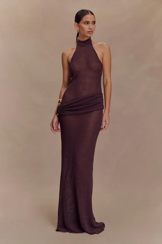 Reece Halter Knit Maxi Dress – Chocolate Reece Halter Knit Maxi Dress – Chocolate