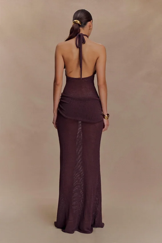 Reece Halter Knit Maxi Dress – Chocolate Reece Halter Knit Maxi Dress – Chocolate