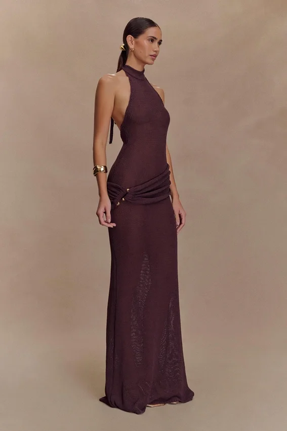 Reece Halter Knit Maxi Dress – Chocolate Reece Halter Knit Maxi Dress – Chocolate