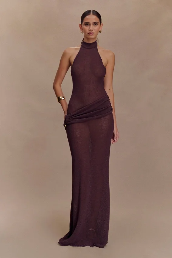 Reece Halter Knit Maxi Dress – Chocolate Reece Halter Knit Maxi Dress – Chocolate