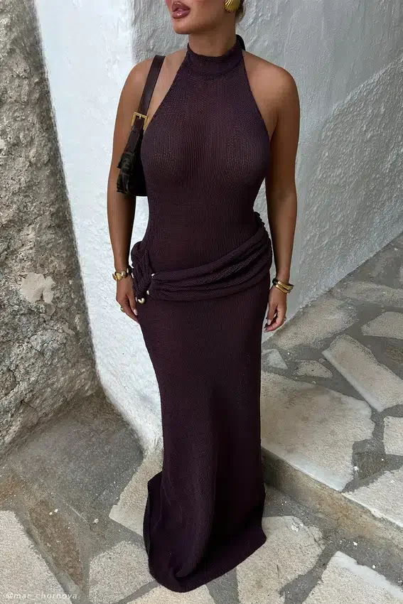 Reece Halter Knit Maxi Dress – Chocolate Reece Halter Knit Maxi Dress – Chocolate