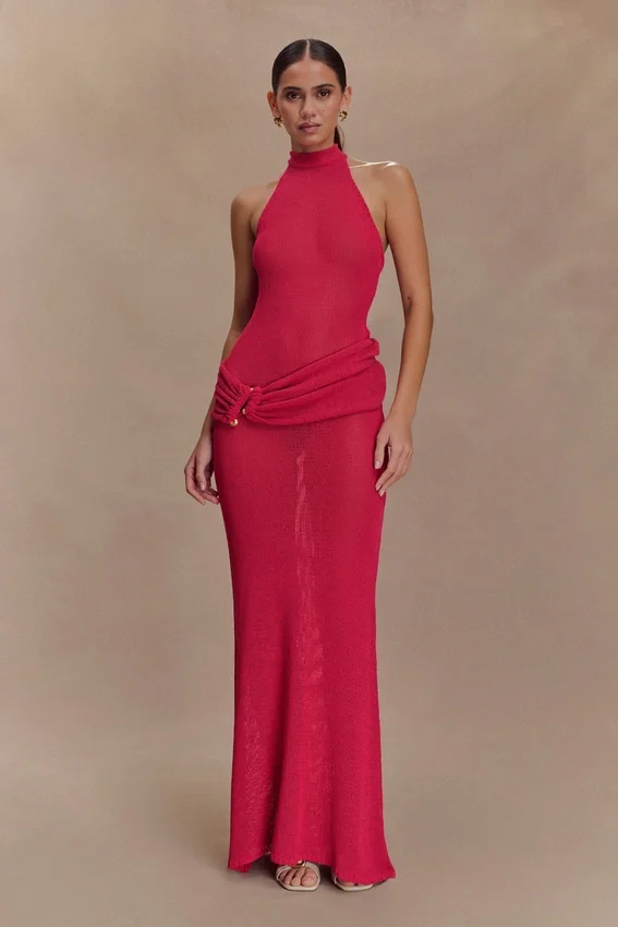 Reece Halter Knit Maxi Dress – Dragonfruit Reece Halter Knit Maxi Dress – Dragonfruit