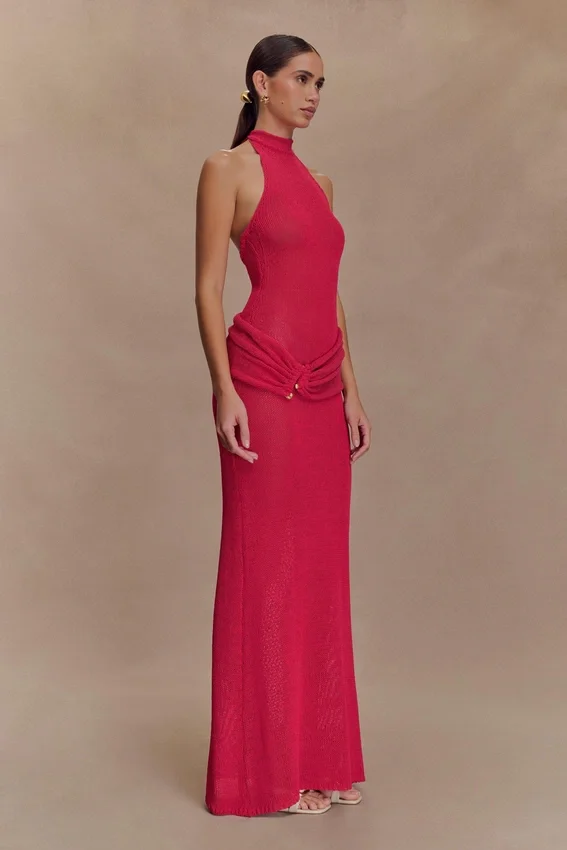 Reece Halter Knit Maxi Dress – Dragonfruit Reece Halter Knit Maxi Dress – Dragonfruit