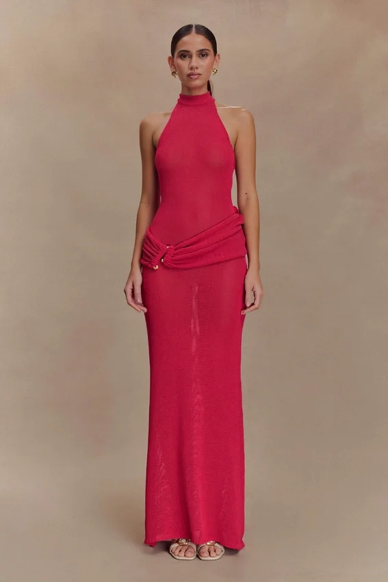 Reece Halter Knit Maxi Dress – Dragonfruit Reece Halter Knit Maxi Dress – Dragonfruit