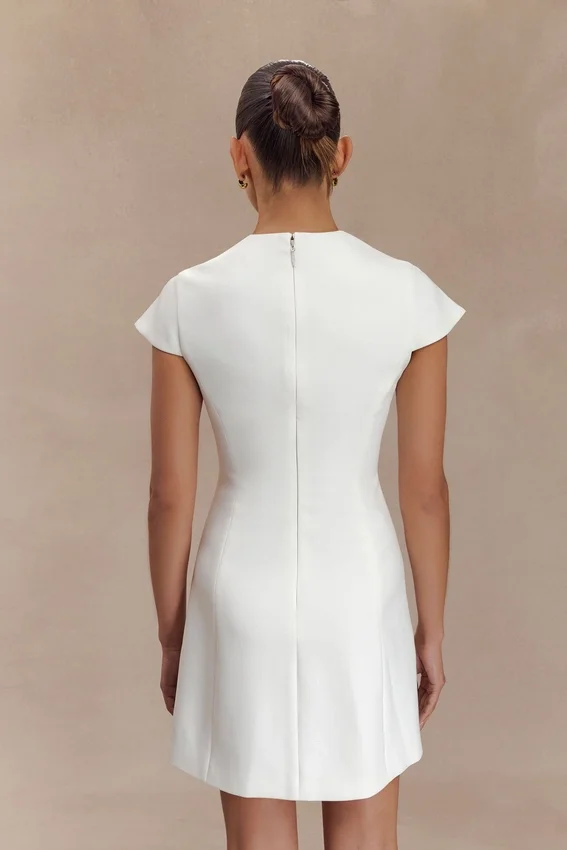 Remi Suiting Mini Dress With Floral Hardware – White Remi Suiting Mini Dress With Floral Hardware – White