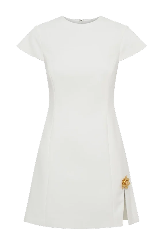Remi Suiting Mini Dress With Floral Hardware – White Remi Suiting Mini Dress With Floral Hardware – White