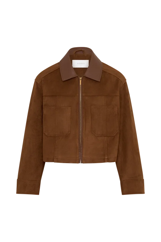 Remy Faux Suede & Leather Collared Jacket – Tan Remy Faux Suede & Leather Collared Jacket – Tan
