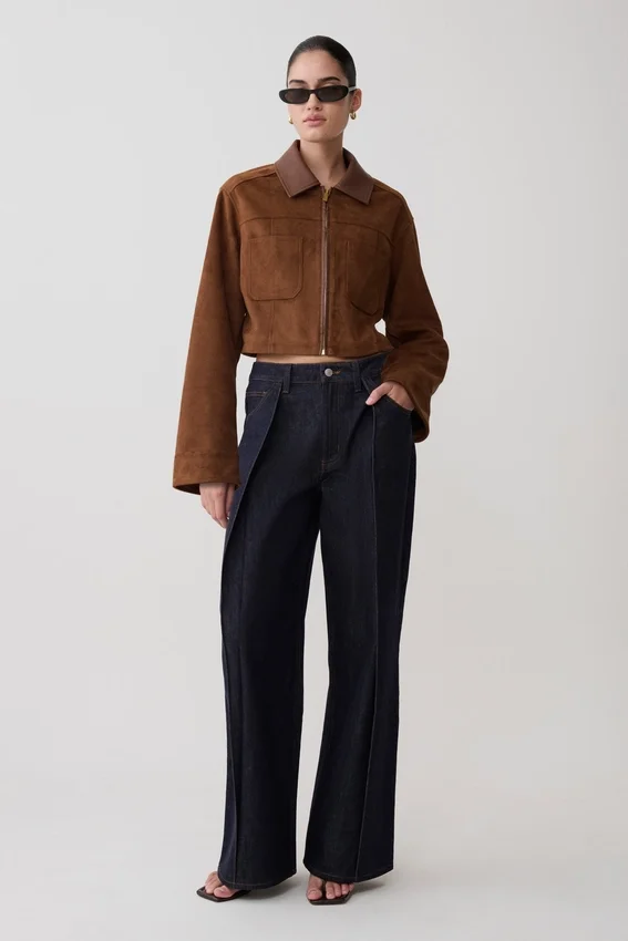 Remy Faux Suede & Leather Collared Jacket – Tan Remy Faux Suede & Leather Collared Jacket – Tan