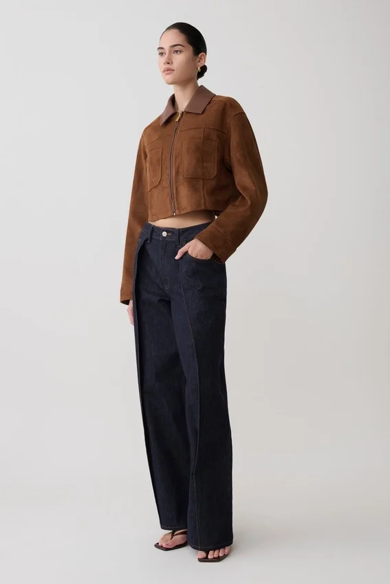 Remy Faux Suede & Leather Collared Jacket – Tan Remy Faux Suede & Leather Collared Jacket – Tan