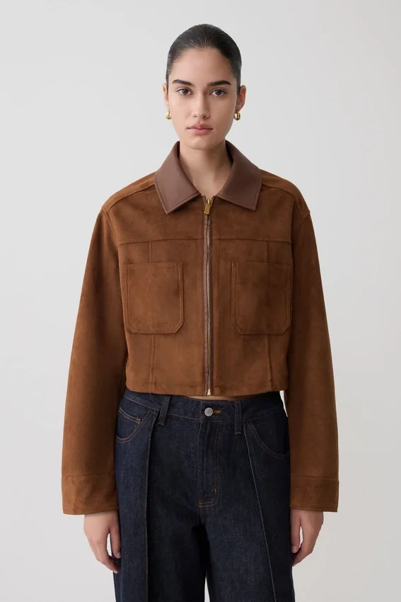 Remy Faux Suede & Leather Collared Jacket – Tan Remy Faux Suede & Leather Collared Jacket – Tan