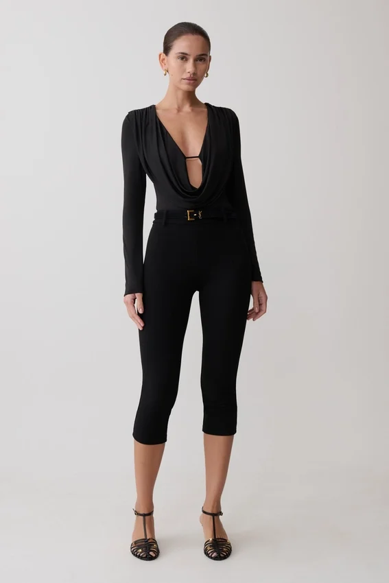 Ren Cowl Long Sleeve Slinky Bodysuit – Black Ren Cowl Long Sleeve Slinky Bodysuit – Black