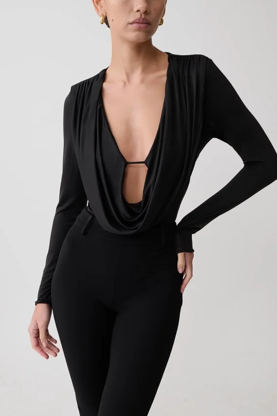Ren Cowl Long Sleeve Slinky Bodysuit – Black Ren Cowl Long Sleeve Slinky Bodysuit – Black