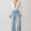 Sebastian Straight Leg Denim Jeans With Fray Hem – Washed Light Blue