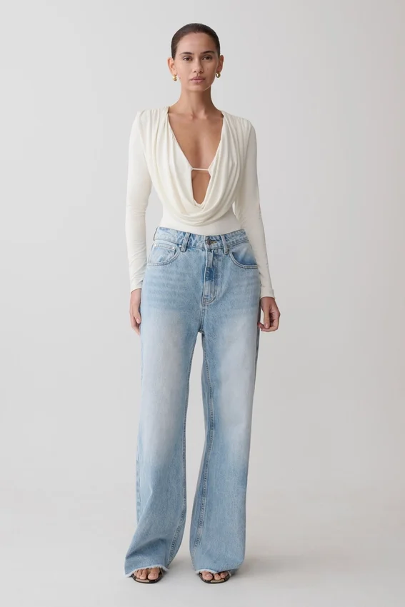 Ren Cowl Long Sleeve Slinky Bodysuit – Ivory Ren Cowl Long Sleeve Slinky Bodysuit – Ivory