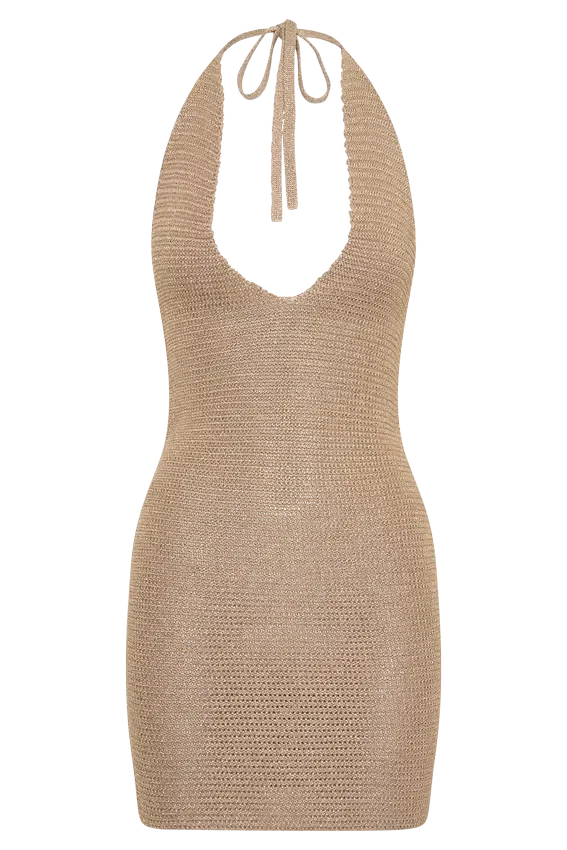 Renesmay Lurex Halter Mini Dress – Gold Renesmay Lurex Halter Mini Dress – Gold