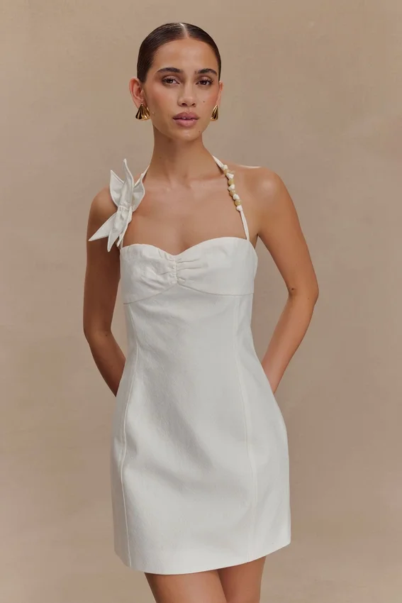 Reyes Cotton Floral Mini Dress – White Reyes Cotton Floral Mini Dress – White