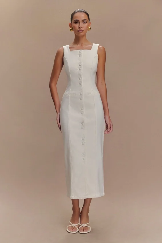 Reyna Denim Midi Dress – White Reyna Denim Midi Dress – White
