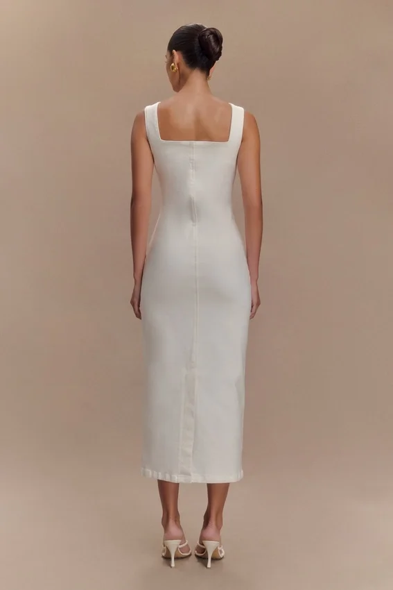 Reyna Denim Midi Dress – White Reyna Denim Midi Dress – White