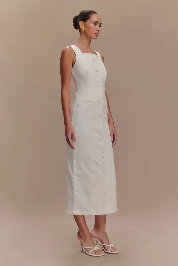 Reyna Denim Midi Dress – White Reyna Denim Midi Dress – White