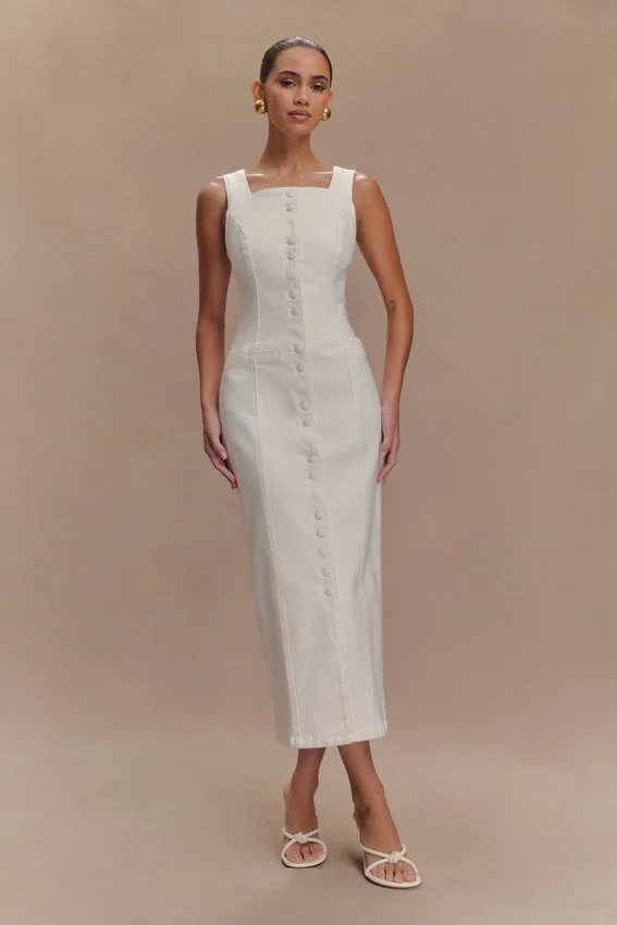 Reyna Denim Midi Dress – White Reyna Denim Midi Dress – White