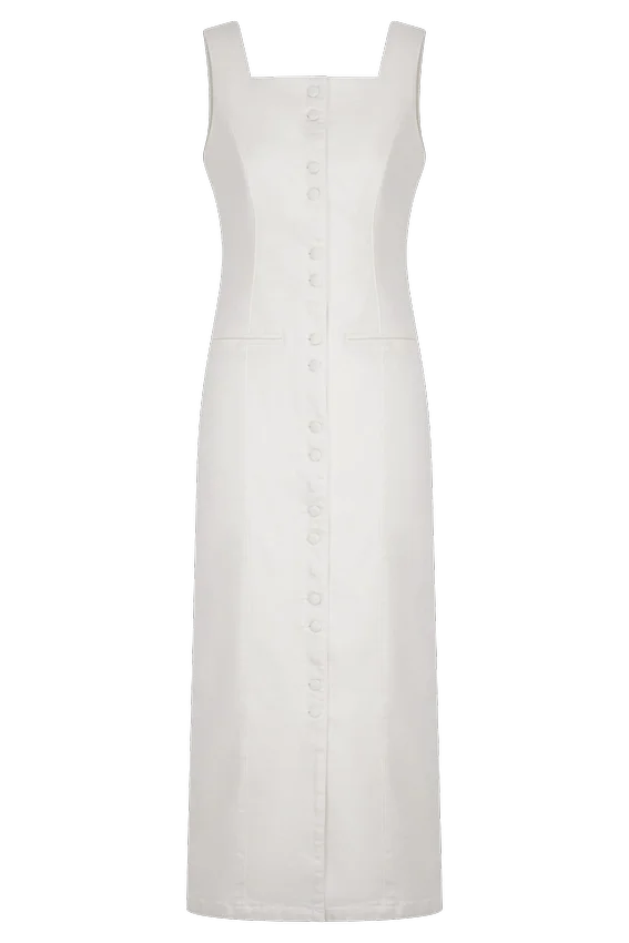 Reyna Denim Midi Dress – White Reyna Denim Midi Dress – White