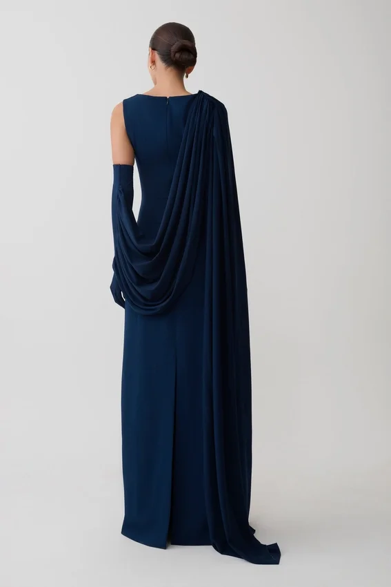 Rhea Detachable Cape Jersey Maxi Dress – Navy Rhea Detachable Cape Jersey Maxi Dress – Navy